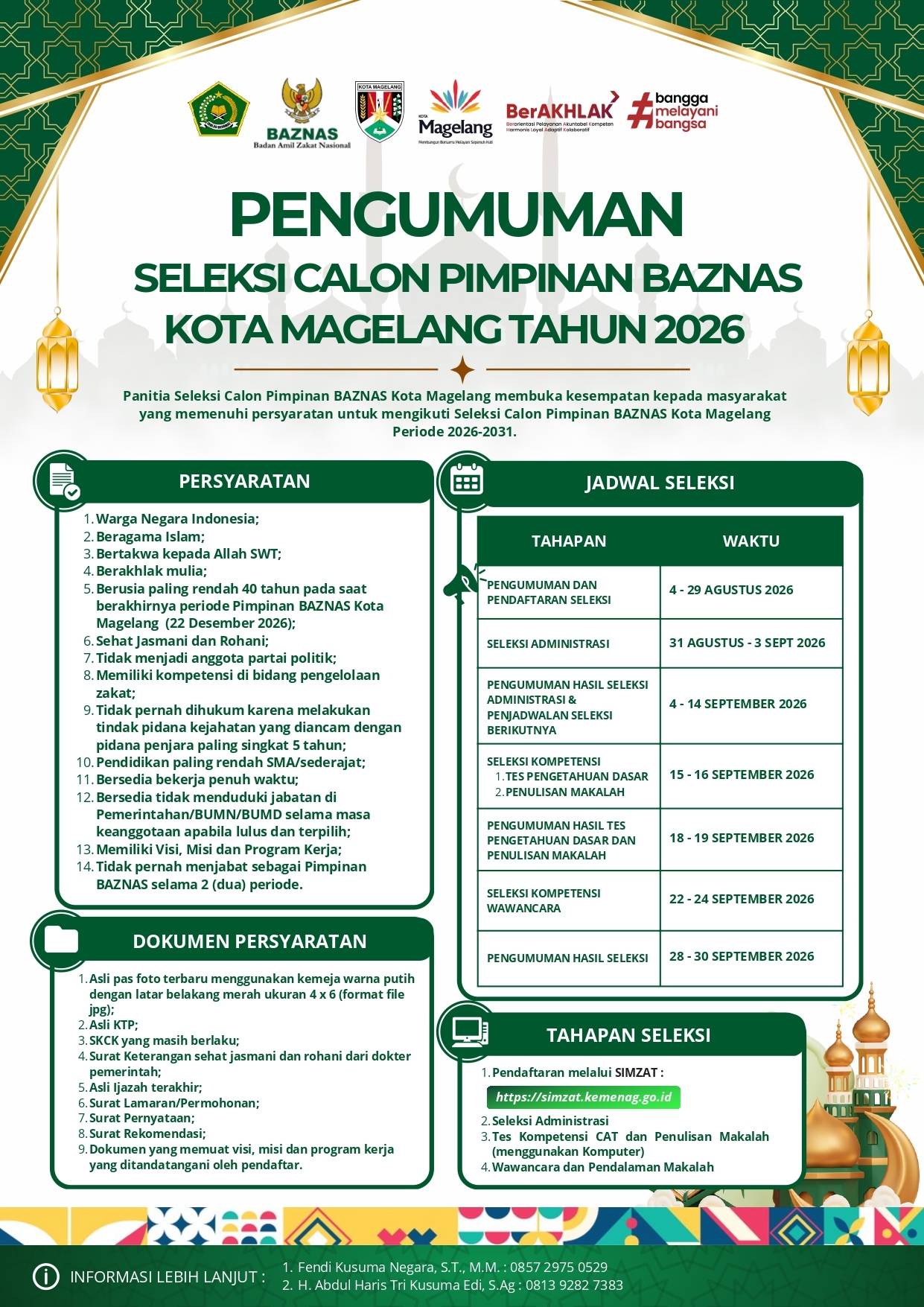 Penguman seleksi Calon Pimpinan BAZNAS Kota Magelang 2026-2031